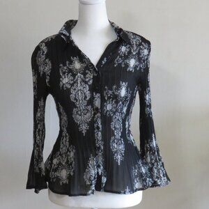 Ladies Multi Print Pleated Sheer Dressy Blouse
